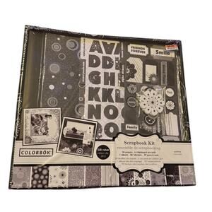 Colorbok Scrapbook Kit Black Retro 12x12 Album Papers Stickers Chipboard Accents